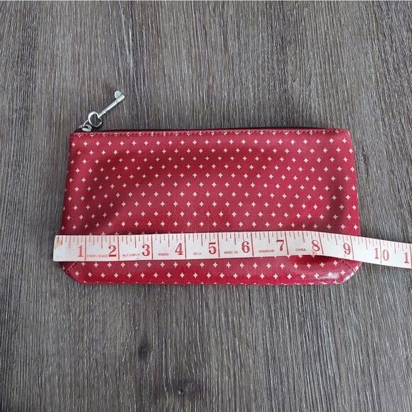 FOSSIL KeyPer Cosmetic Case Clutch Bag Coated Canvas Red Zip Pouch - Picture 5 of 6